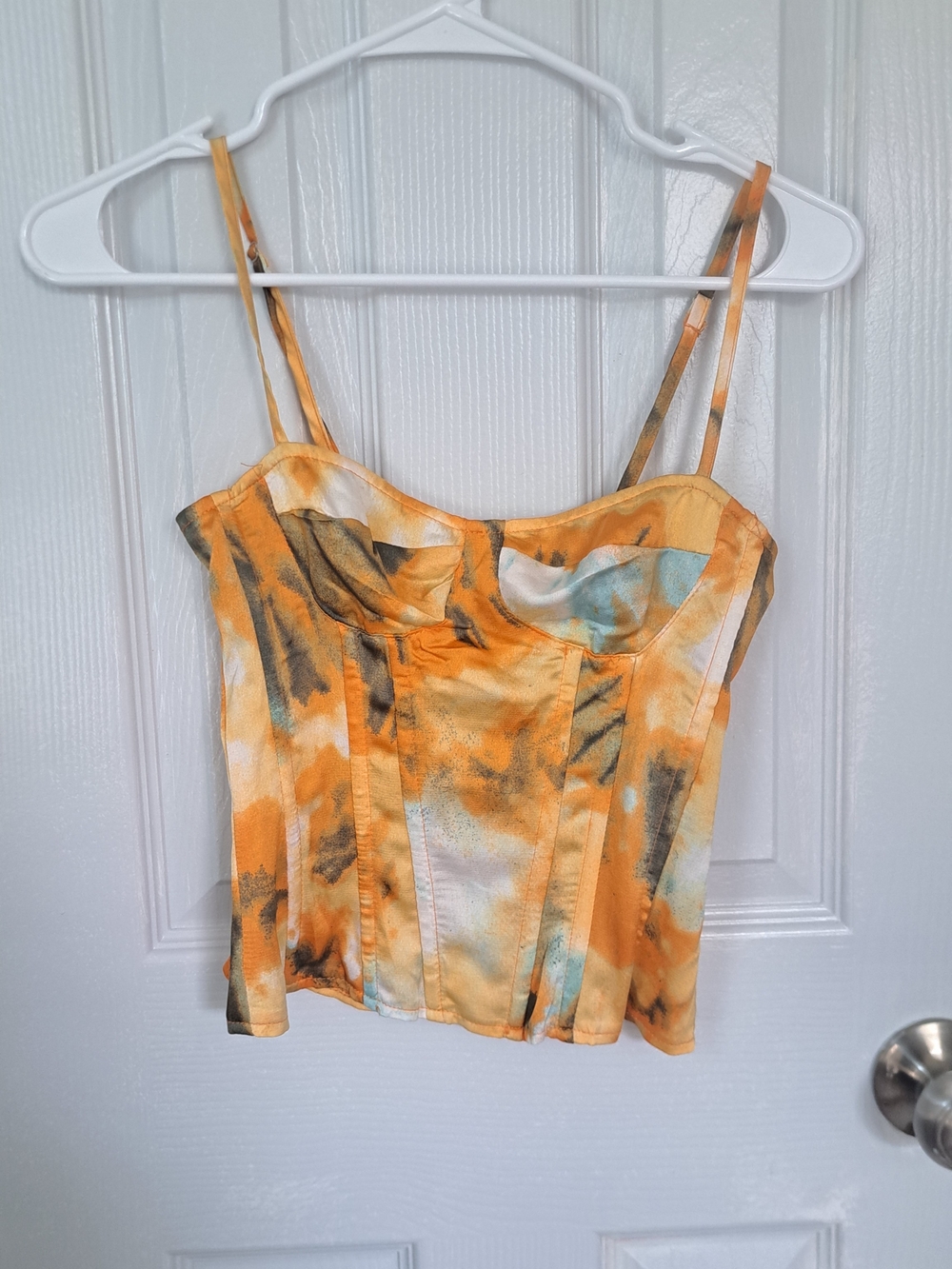 PrettyLittleThing Orange Tie-Dye Bustier Cami with Aqua Accents